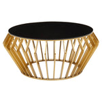 Load image into Gallery viewer, Ackley Gold Round Coffee Table with Black Glass
