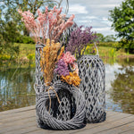 Load image into Gallery viewer, Large Grey Standing Wicker Lantern
