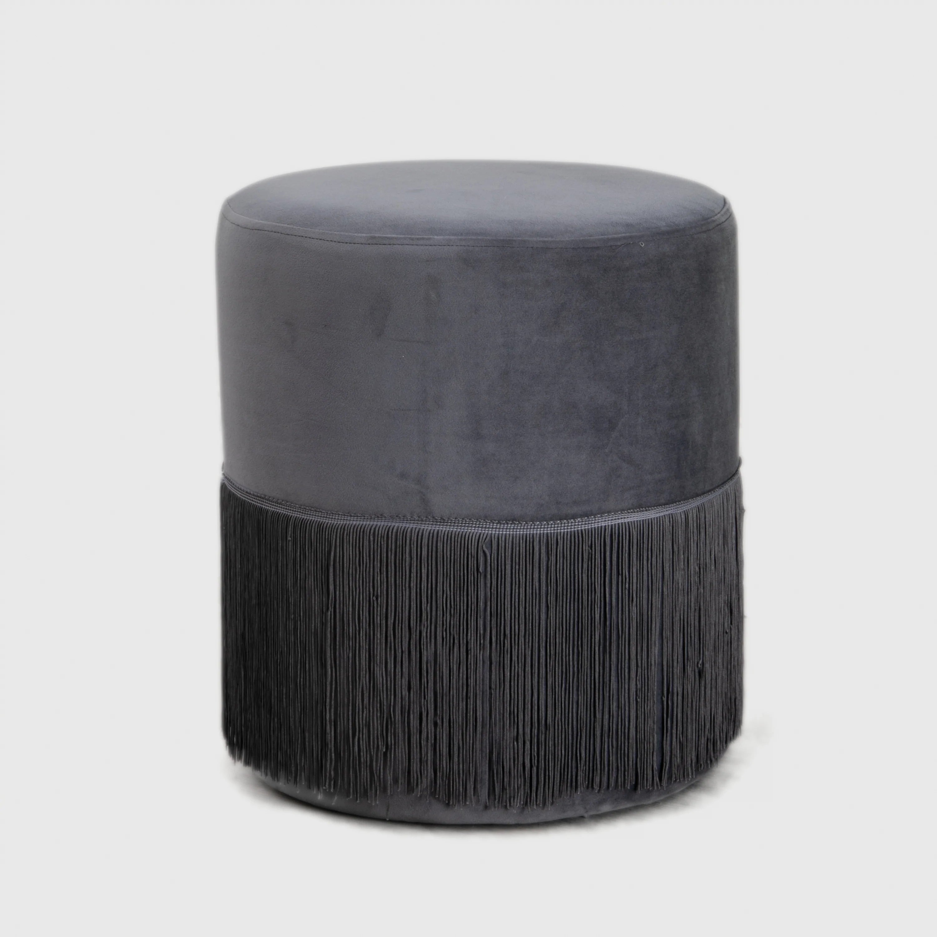 Round Grey Tassles Stool