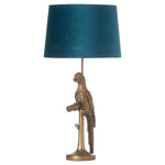 Load image into Gallery viewer, Percy The Parrot Gold Table Lamp With Teal Velvet Shade
