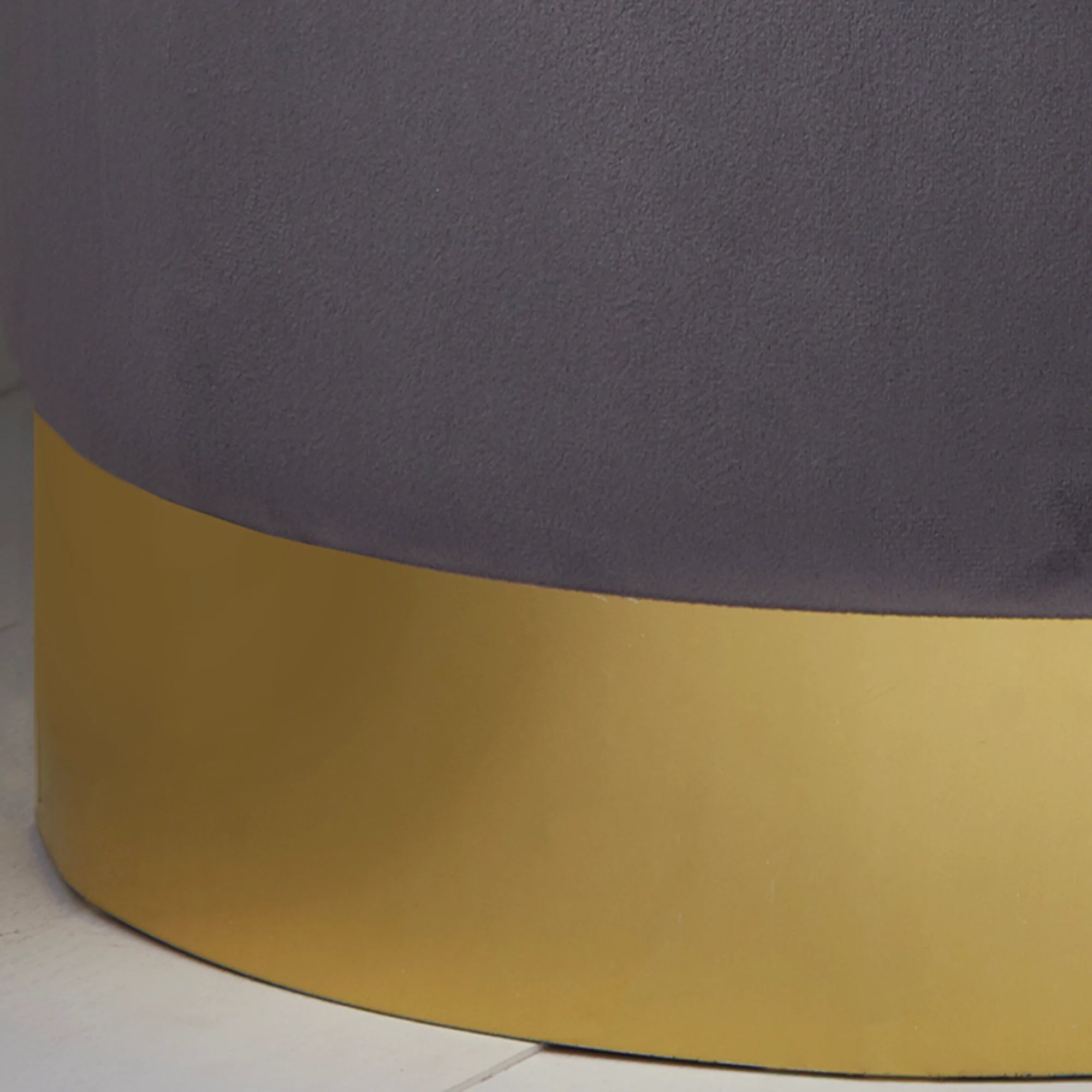 Round Grey Velvet Stool - Gold Finish